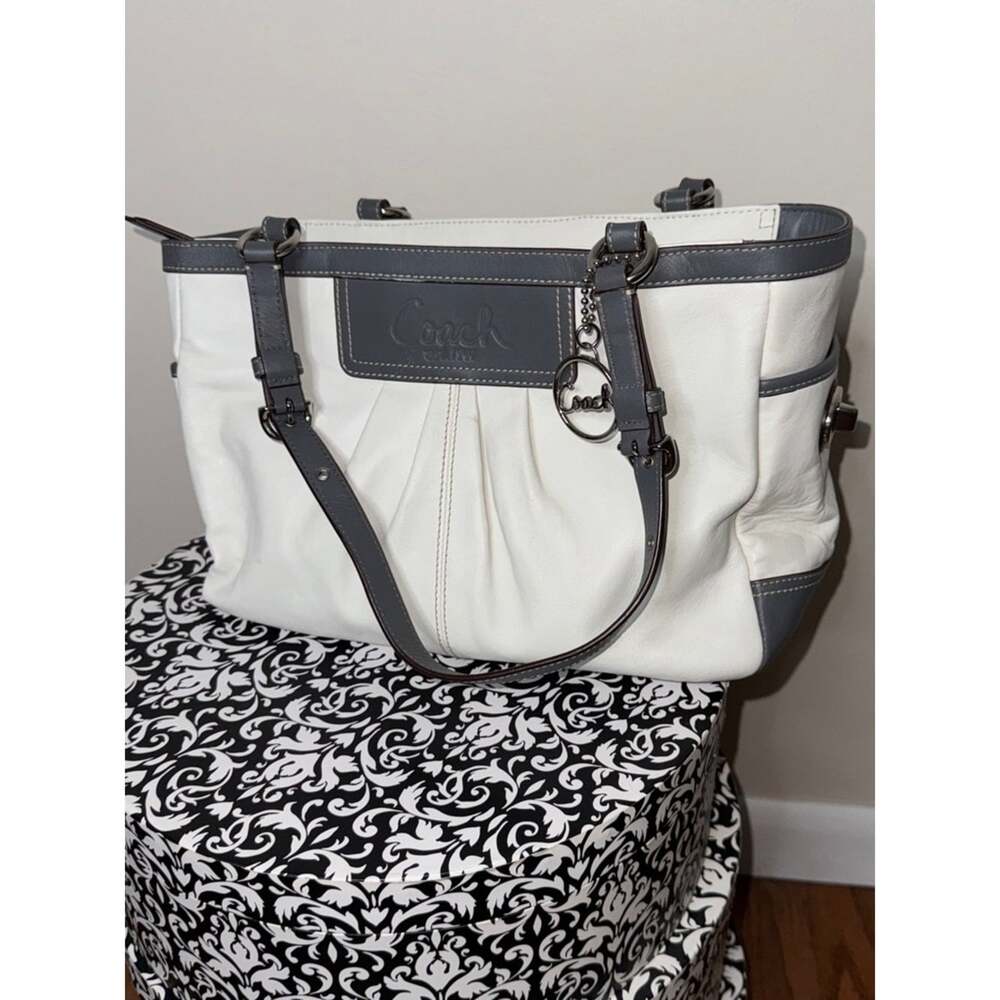 Coach Pleated East West Gallery Tote Bag White Gray